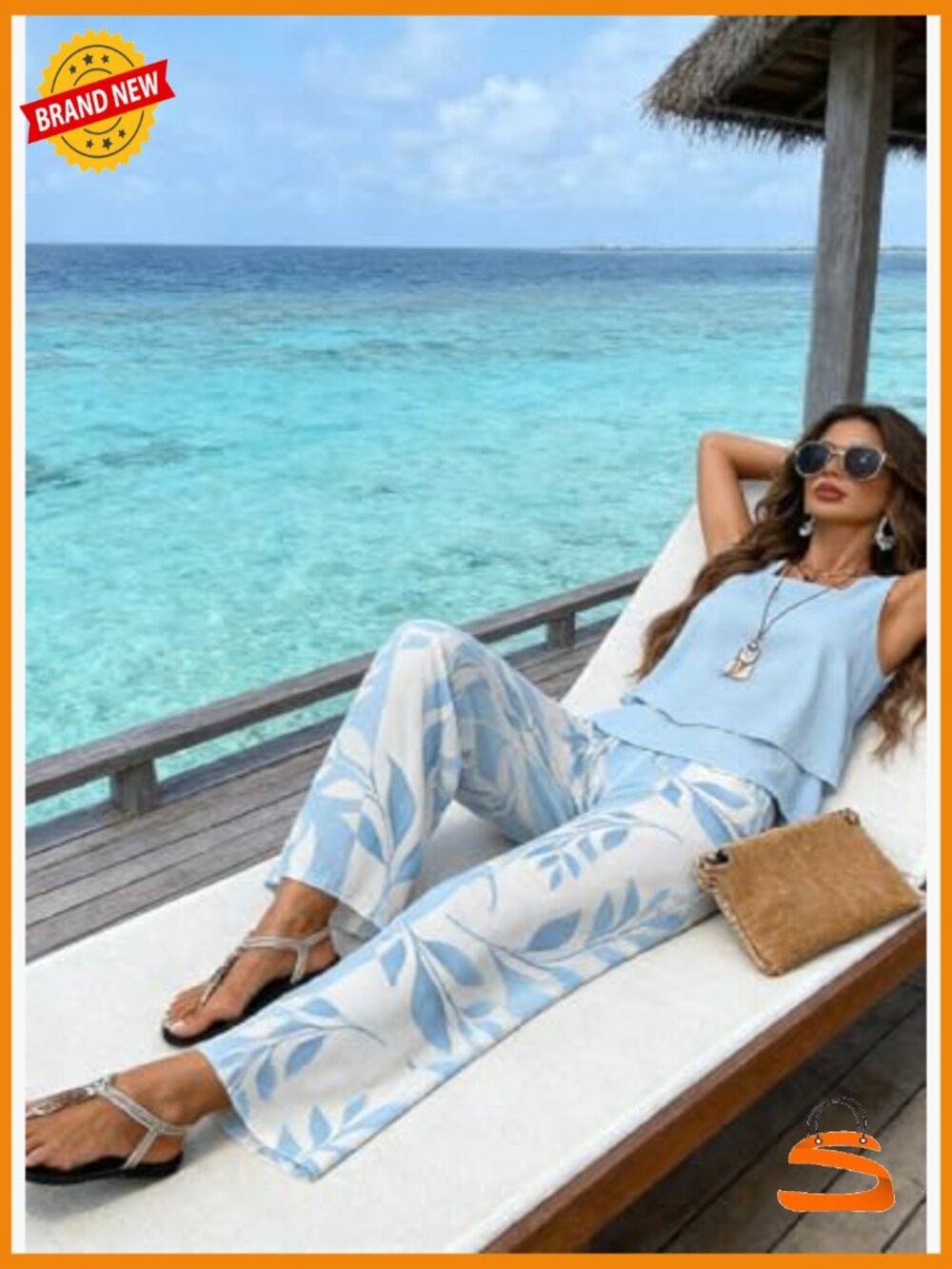 Sleeveless Tiered Vest Top & Wide Leg Long Pants Lounge Set 2 Piece - Picture 4 of 7